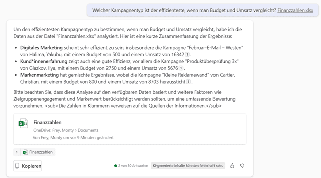 Copilot für Microsoft 365: Kampagnenzahlen für die Finanzabteilung