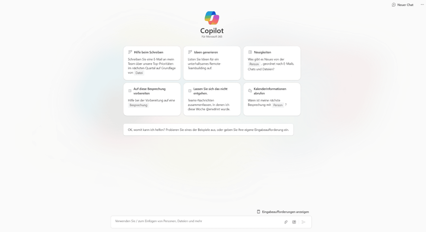 Copilot für Microsoft bietet Vorschläge für Prompts
