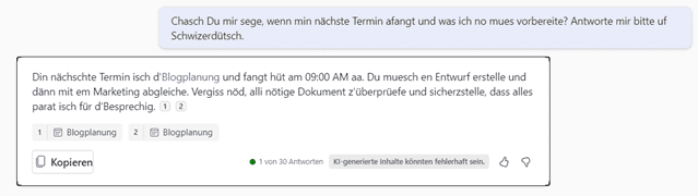 Copilot spricht auch Schweizerdeutsch.