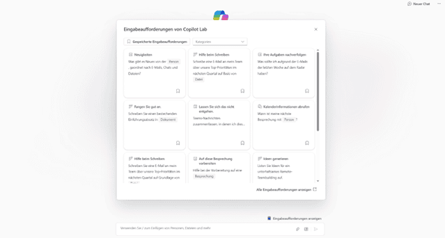 Copilot für Microsoft zeigt weitere Vorschläge für Prompts