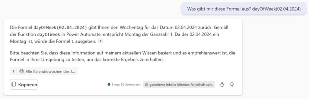 Copilot gibt IT-Formeln aus.